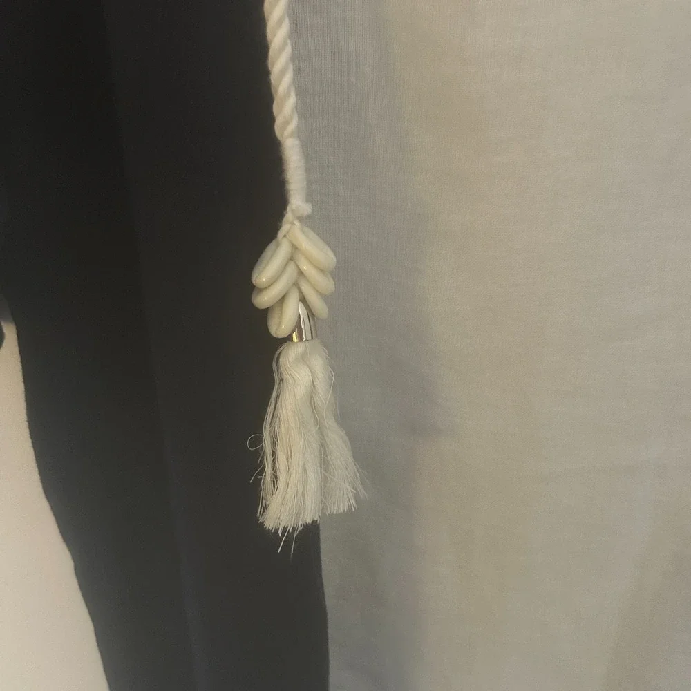 Sigrid Olsen Kaftan Cover Up Size M Linen Navy Off White Tassel Tie Beach Resort